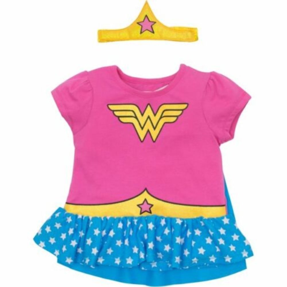 Wonder Woman Toddler Girls' Costume Ruffle Shirt with Headband, Pink - 3T